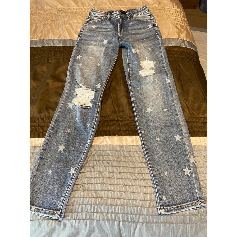 Judy Blue star print boyfriend distressed destroyed Jeans Size 0/24